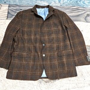 Ermenegildo Zegna Blazer 48R Brown & Blue Plaid Wool & Silk Sport Coat